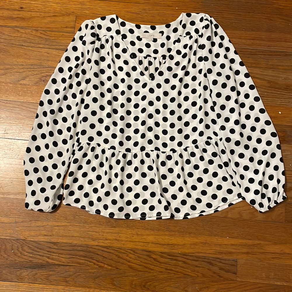 LOFT Black and white polka dot peplum top